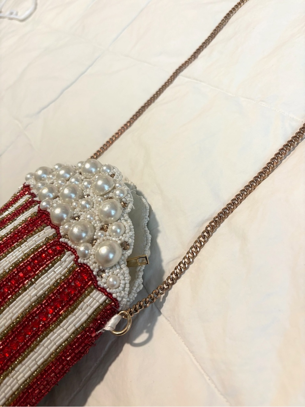 Beaded Popcorn Crossbody Bag Pearl Sequin Movie Night Purse - Picture 5 of 7